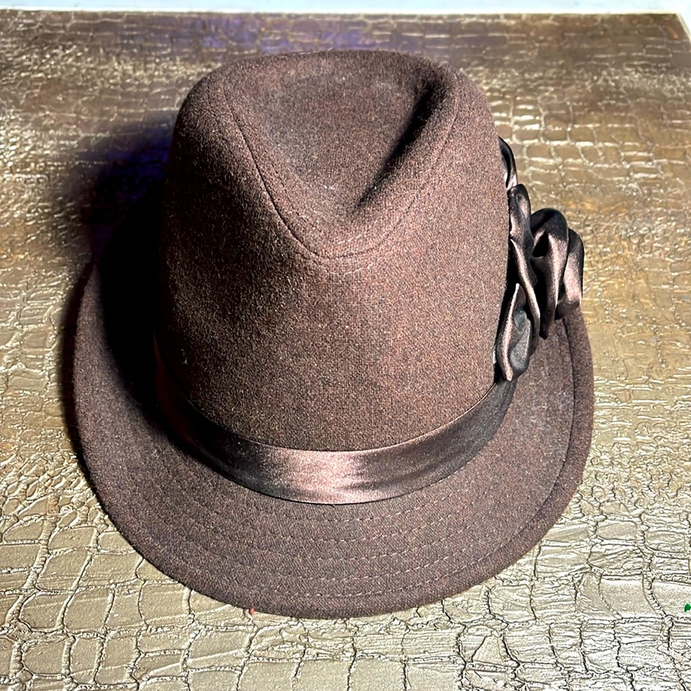 Brown Women’s Fedora hat with Satin flower detail